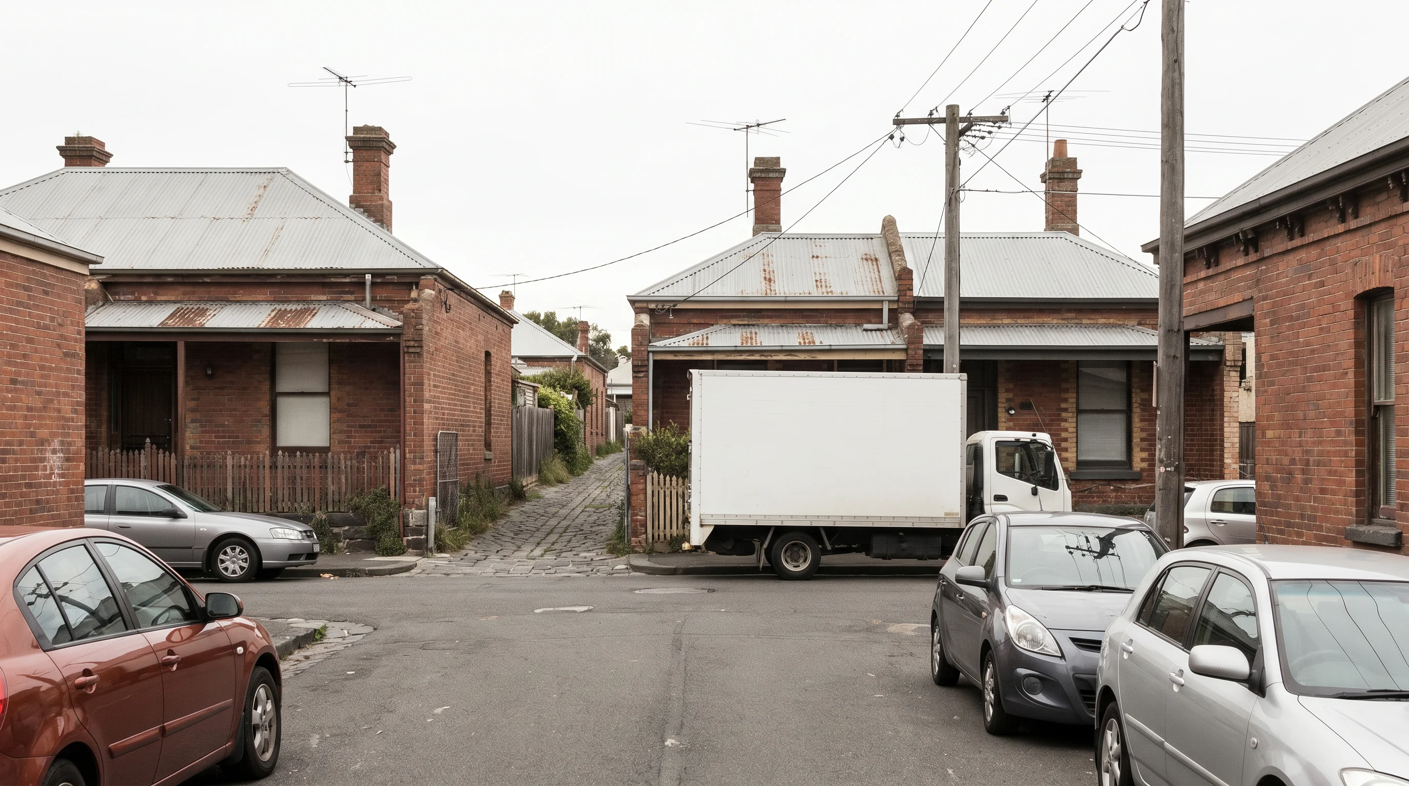 Moving out of a single-fronted inner-west cottage: the street, the rear lane and the truck two doors down